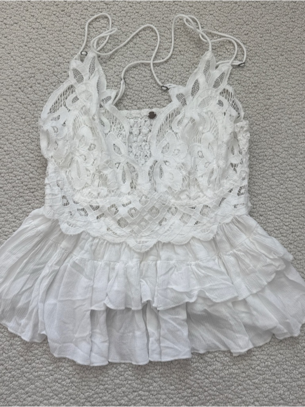 Free People White Crochet Lace Ruffled Cami - Picture 4 of 9